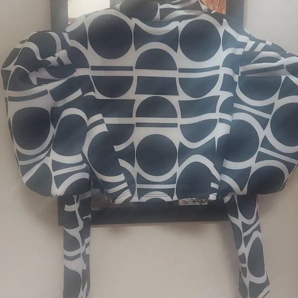 AKIRA Black and White Geometric Bomber Jacket - Picture 7 of 9